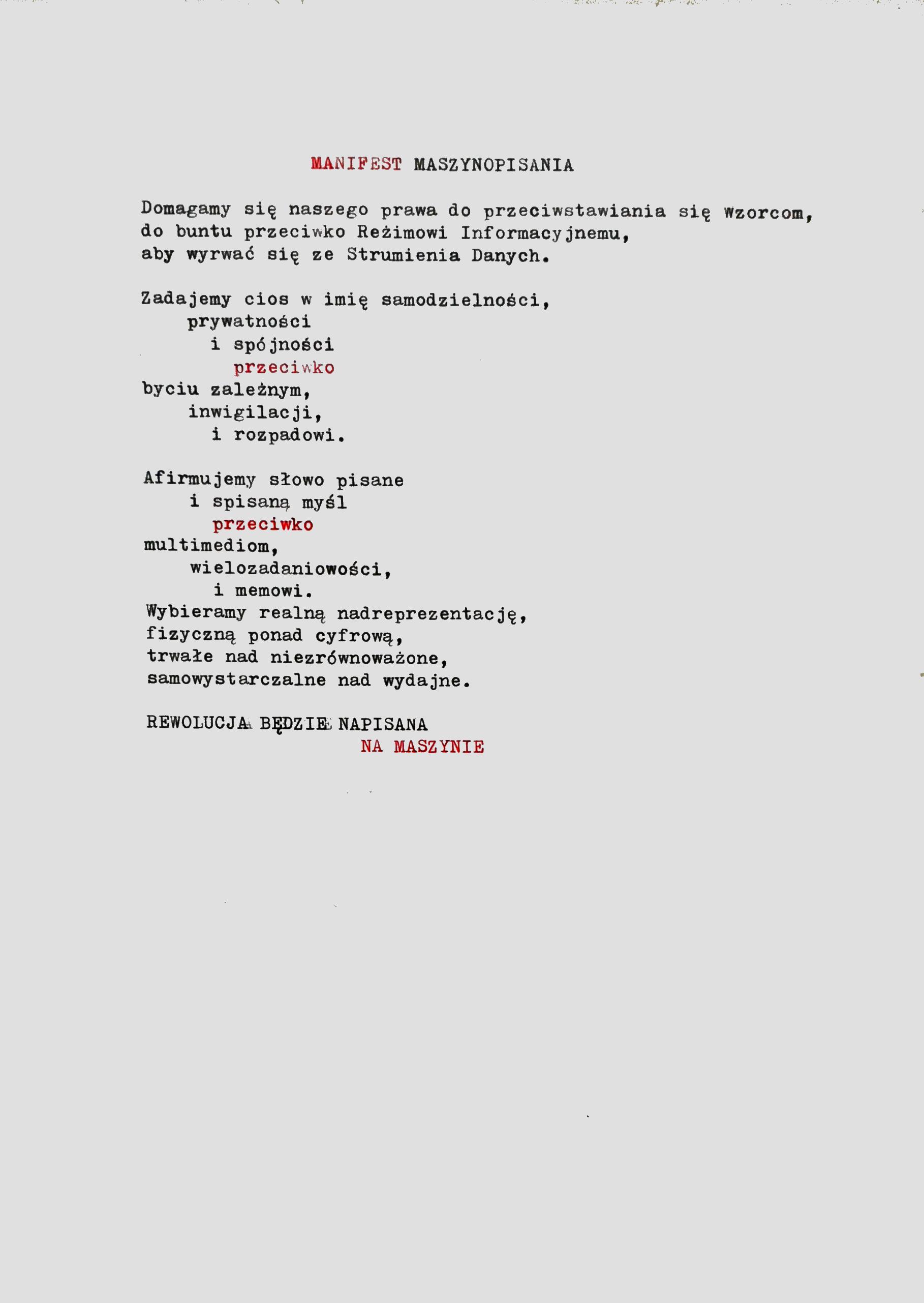manifest maszynopisania